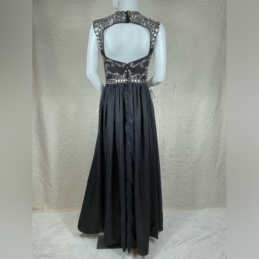 🔥Diamond Crystal Bead Accent Sleeveless A-line Full Maxi Party Formal Gown - Picture 7 of 17
